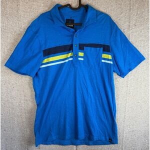 Mens Sz Large Prana Blue Polo Shirt Short Sleeve Striped Front Pocket